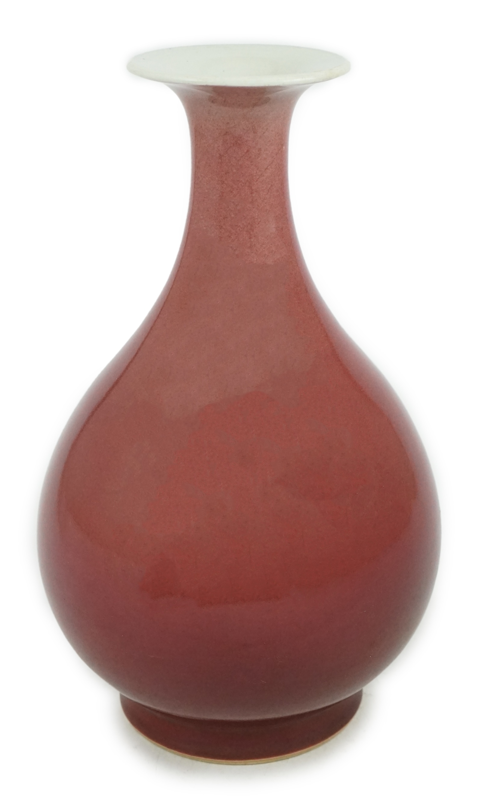 A Chinese sang-de-boeuf glazed pear shaped vase, yuhuchunping, 18th century